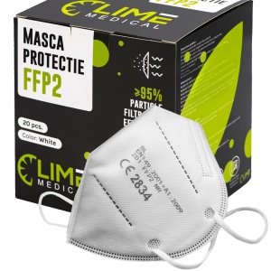 Masca protectie FFP2 fara valva ptr. filtrarea particulelor, Lime Medical, 20 buc, alb