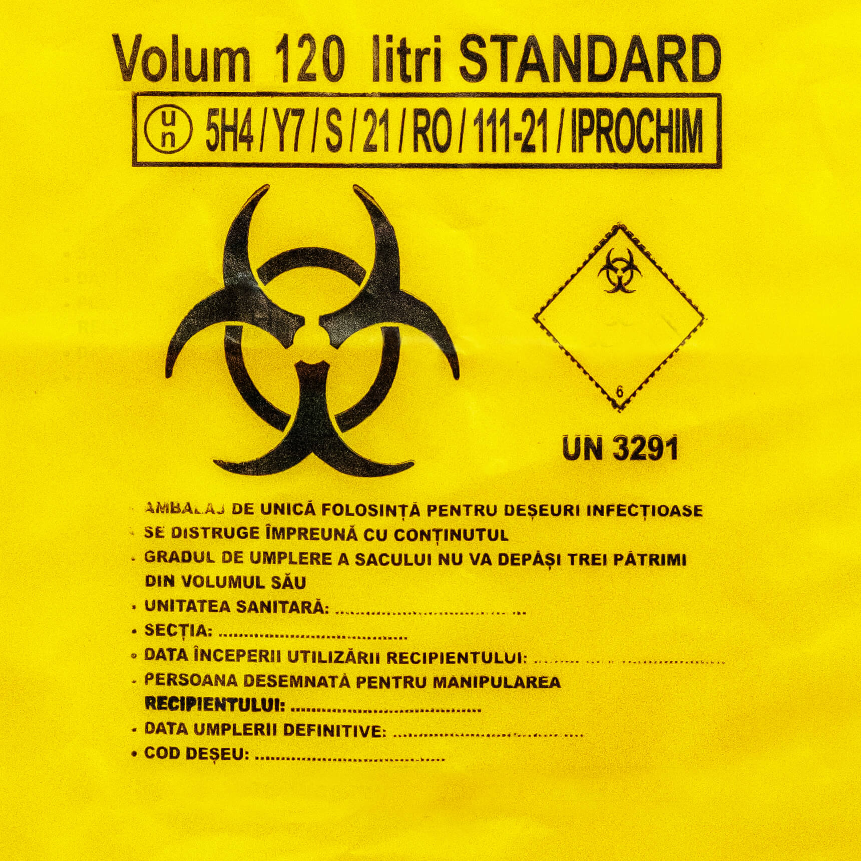 Saci Biohazard galbeni 120L standard pentru deseuri medicale 25/set 3