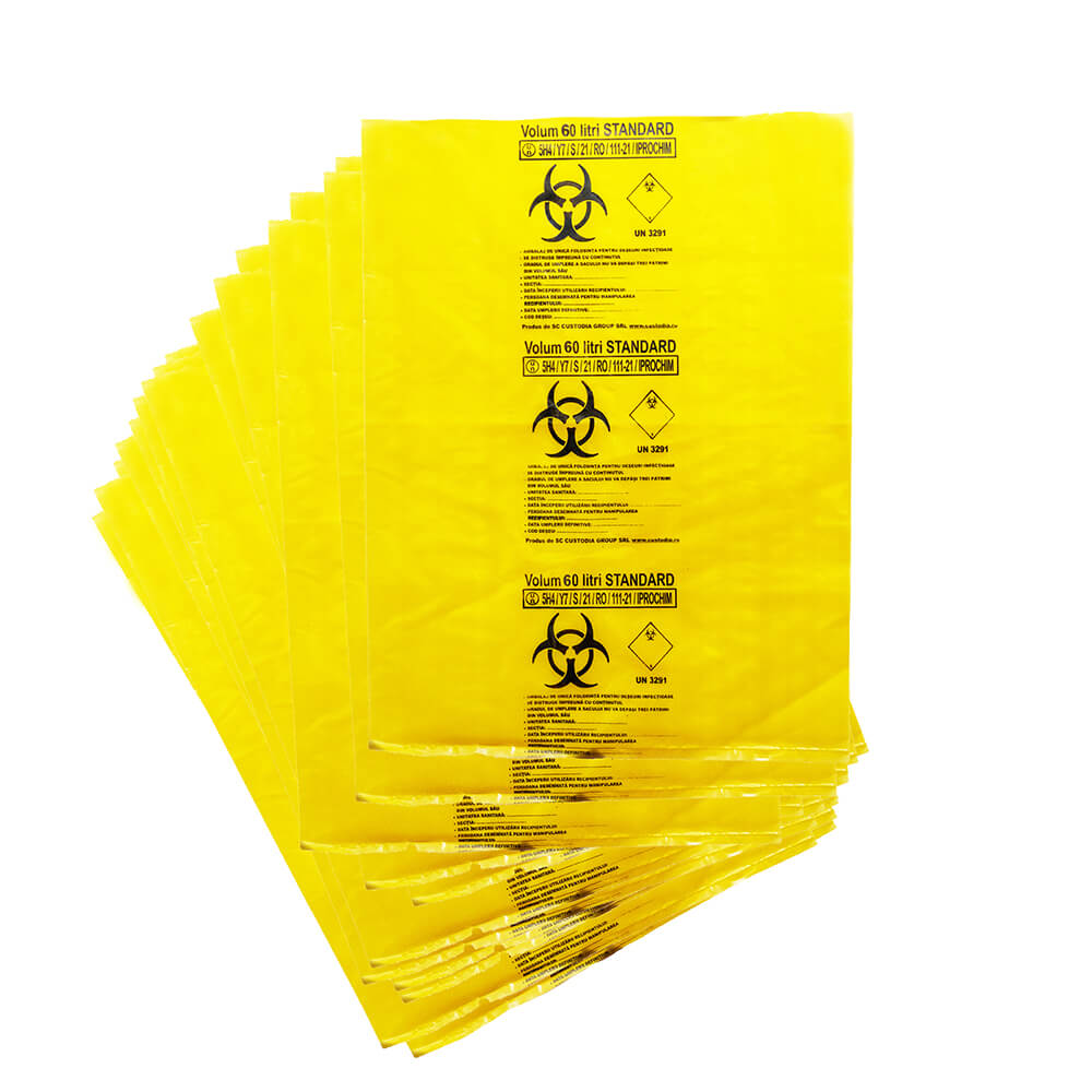 Saci Biohazard galbeni 60L standard pentru deseuri medicale 25/set 2