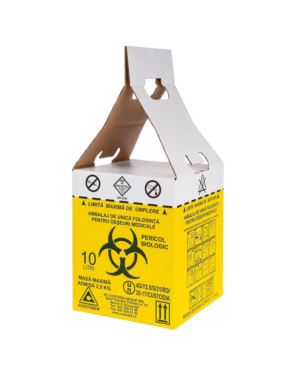 Cutii carton pentru deseuri medicale infectioase cu saci inclusi 10L 1