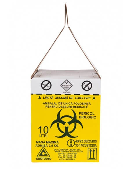 Cutii carton pentru deseuri medicale infectioase cu saci inclusi 10L 2