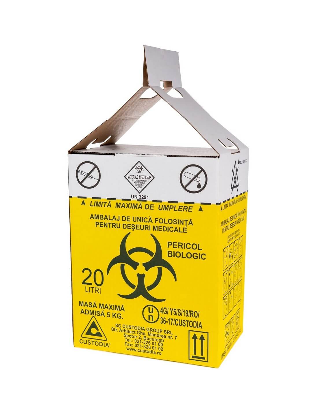Cutii carton pentru deseuri medicale infectioase cu saci inclusi 20L 1