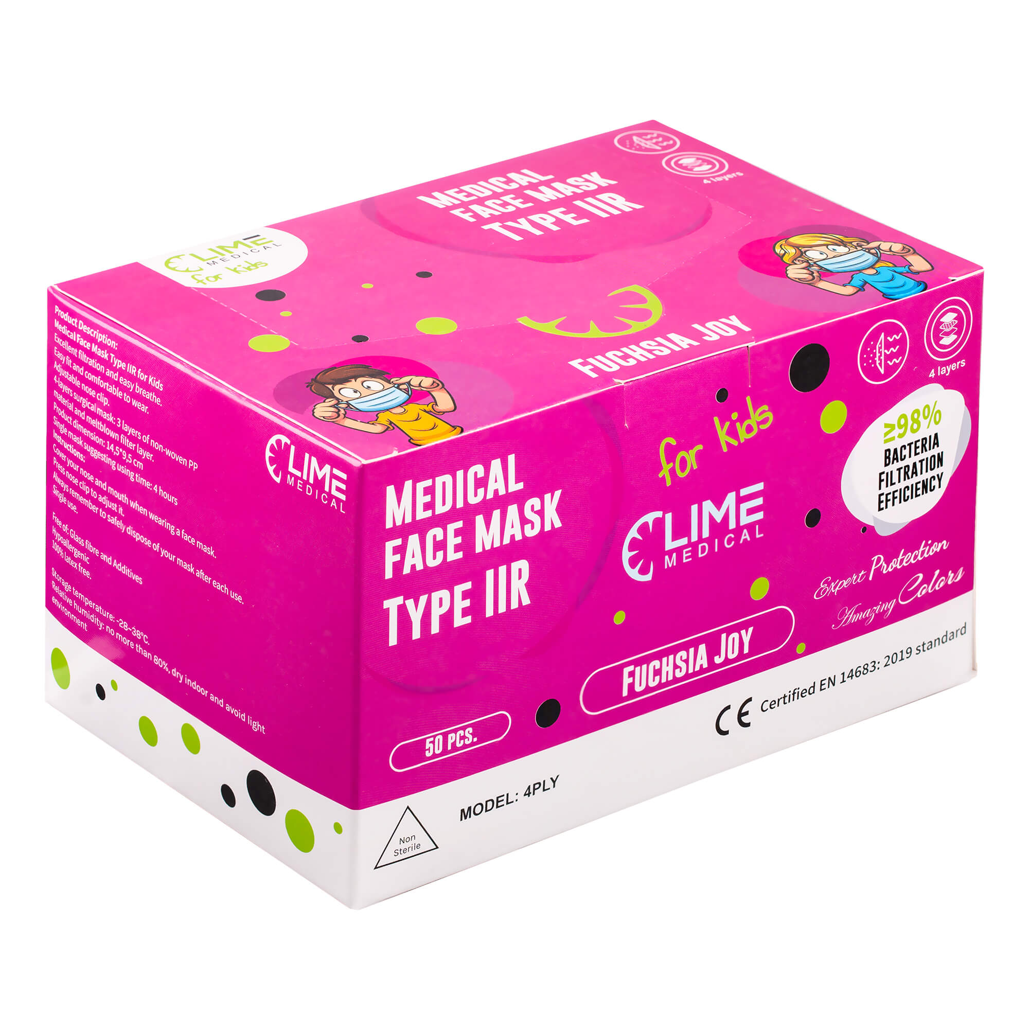 Masti Copii Medicale Tip IIR 4 straturi Fuchsia Joy - LIME 5