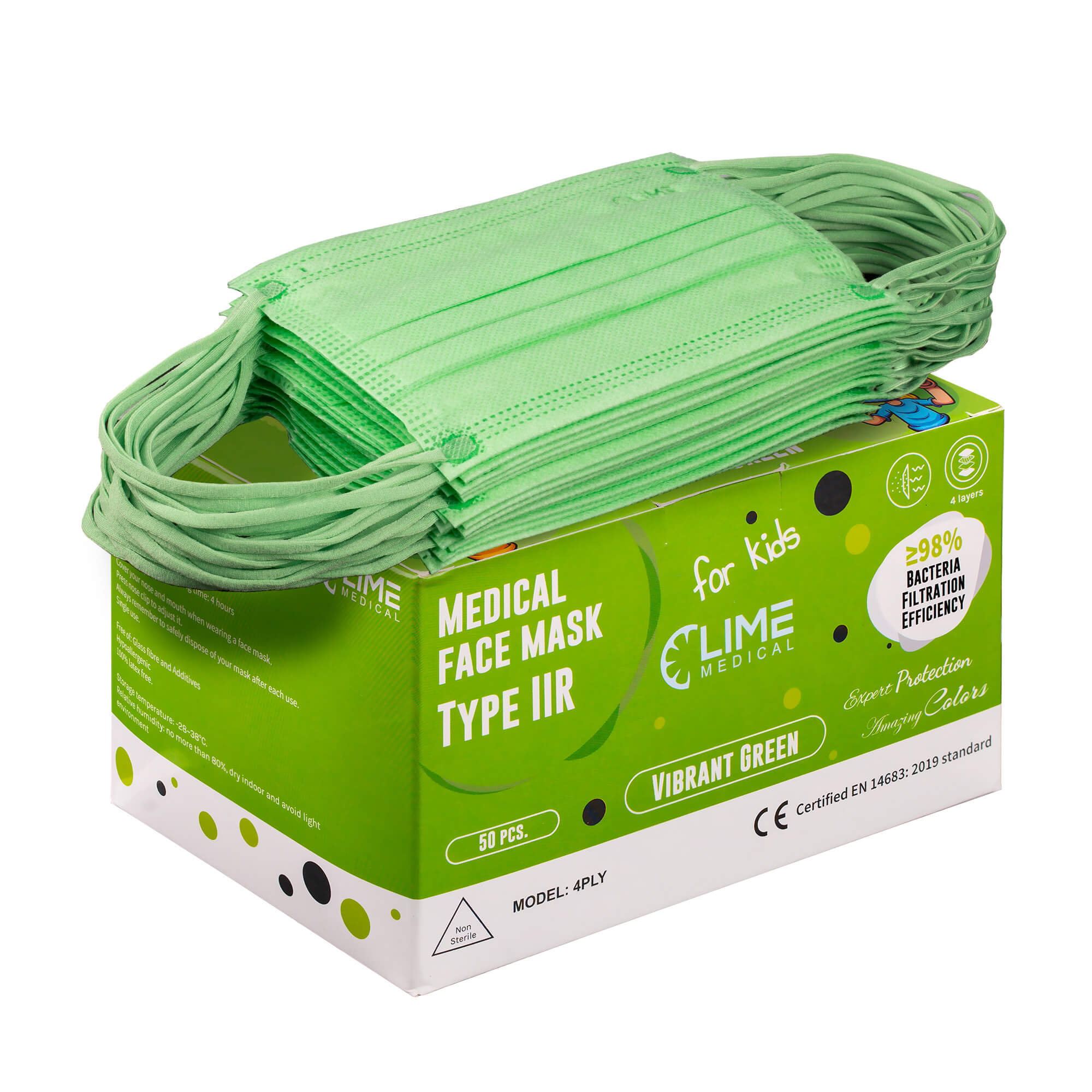 Masti Copii Medicale Tip IIR 4 straturi Green Vibrant - LIME 5