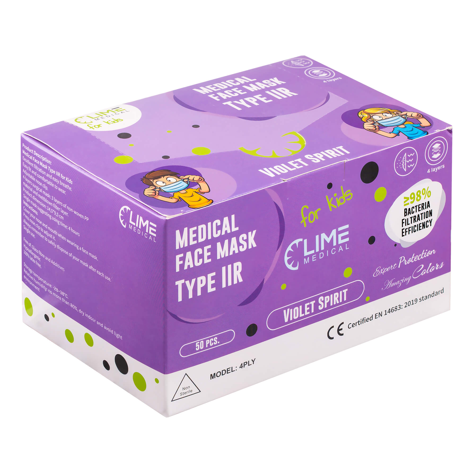 Masti Copii Medicale Tip IIR 4 straturi Violet Spirit - LIME 5