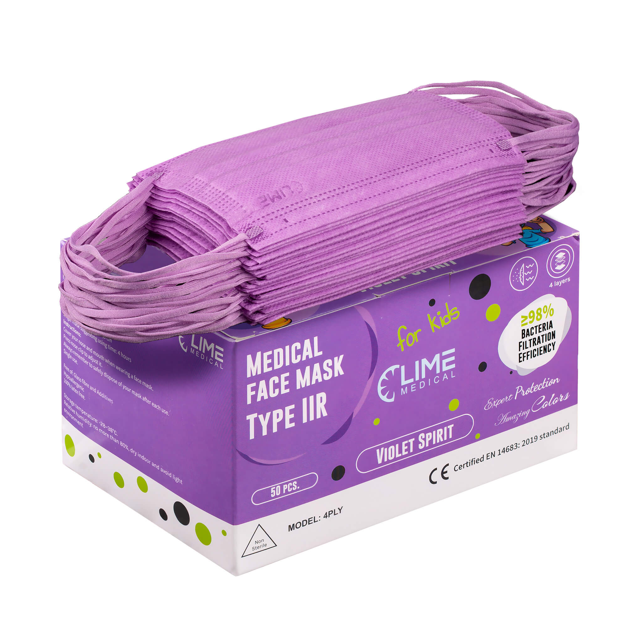Masti Copii Medicale Tip IIR 4 straturi Violet Spirit - LIME 2