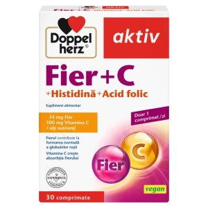 Supliment Alimentar Doppelherz Fier+Vit C+Histidina+Acid Folic, 30 comprimate