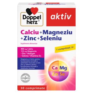 Supliment alimentar Doppelherz Aktiv CA+MG+ZN+SE, 30 comprimate Supliment alimentar Doppelherz Aktiv CA+MG+ZN+SE, 30 comprimate