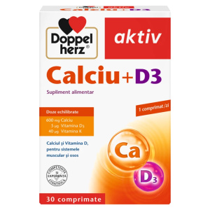 Supliment alimentar Doppelherz Calciu + D3 Pentru Oase Si Muschi, 30 comprimate Supliment alimentar Doppelherz Calciu + D3 Pentru Oase Si Muschi, 30 comprimate