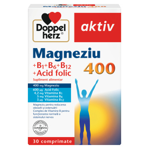 Supliment alimentar Doppelherz MAGNEZIU 400 + B1 + B6+ B12 + ACID FOLIC, 30 comprimate Supliment alimentar Doppelherz MAGNEZIU 400 + B1 + B6+ B12 + ACID FOLIC, 30 comprimate