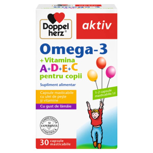 Supliment alimentar Doppelherz Aktiv OMEGA 3+VIT.A+D+E+C pentru copii, 30 comprimate masticabile Supliment alimentar Doppelherz Aktiv OMEGA 3+VIT.A+D+E+C pentru copii, 30 comprimate masticabile